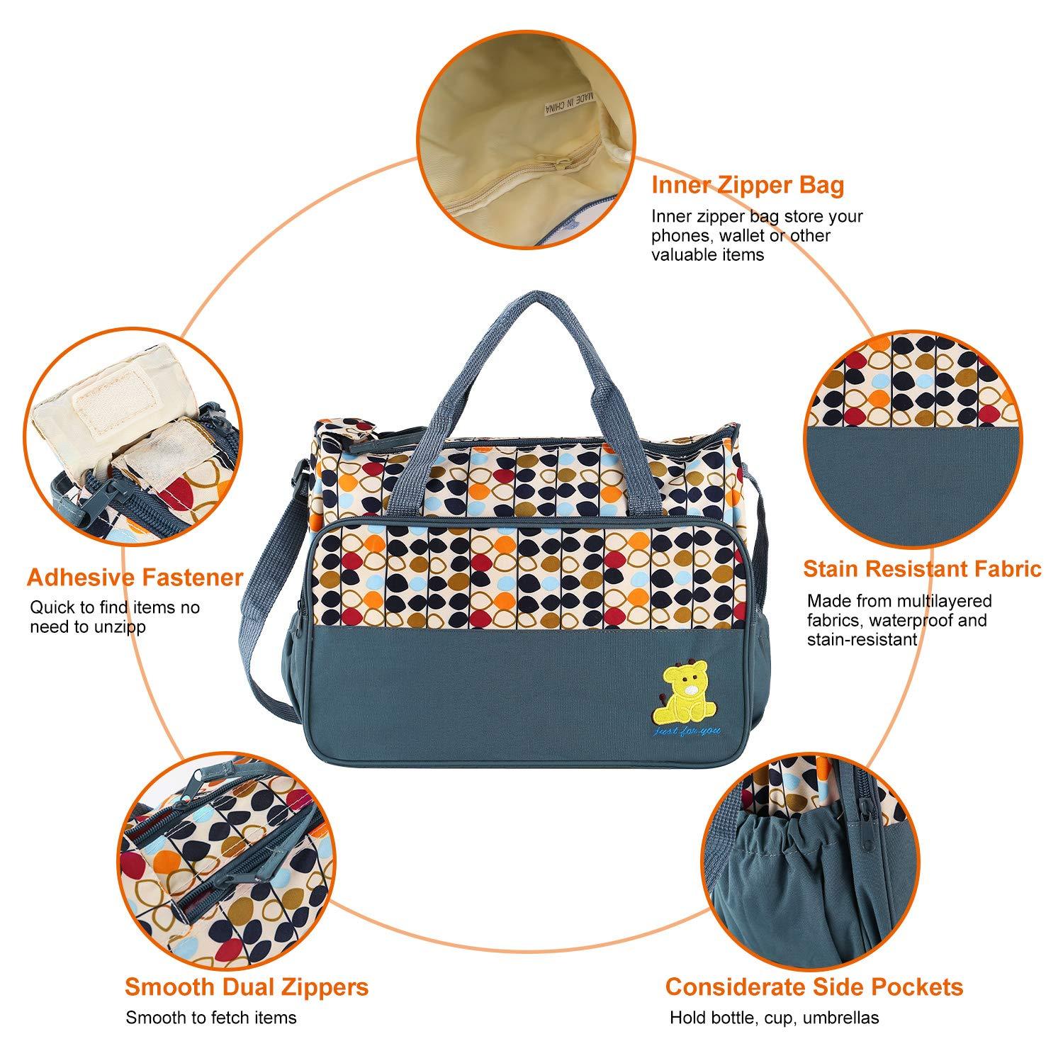 5 in 1 Baby Diaper Bag Set – Large Capacity Organizer with Bottle Holder, Food Bag, Nappy Pad & More | Durable, Stylish & Multi-Functional (Microfiber PVC)