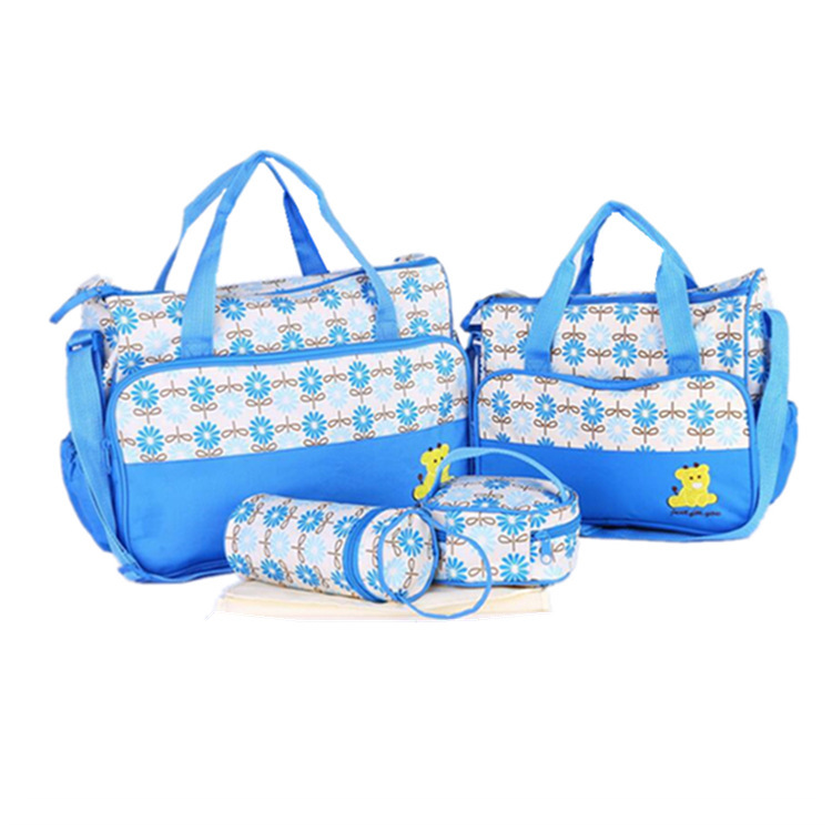 5 in 1 Baby Diaper Bag Set – Large Capacity Organizer with Bottle Holder, Food Bag, Nappy Pad & More | Durable, Stylish & Multi-Functional (Microfiber PVC)