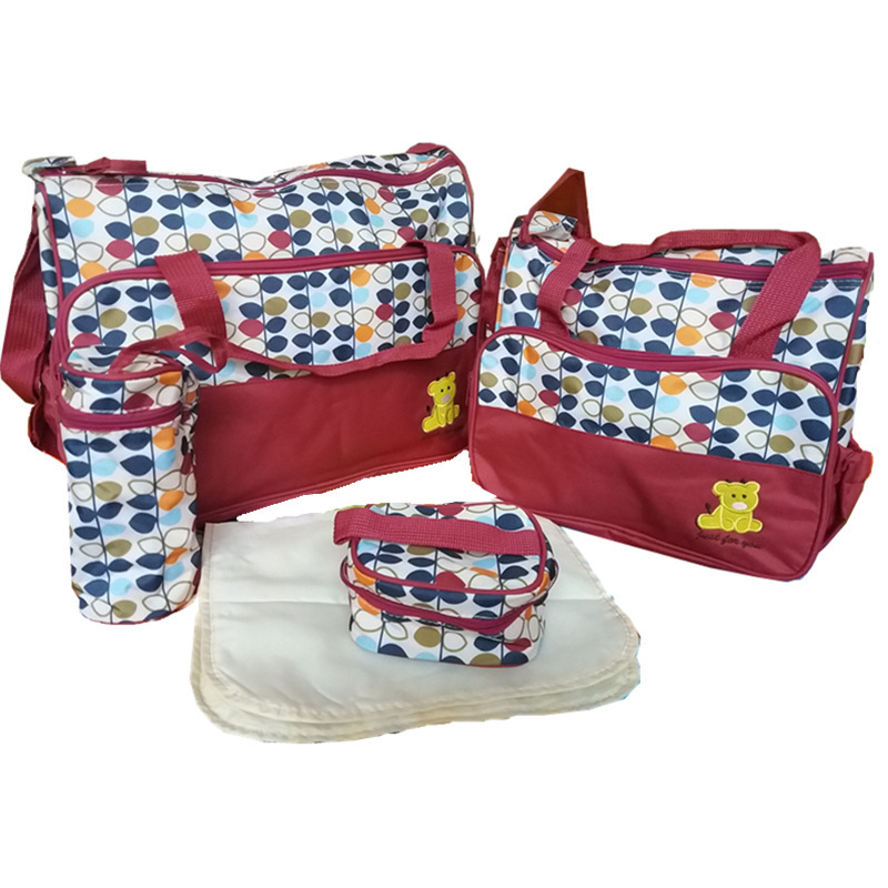 5 in 1 Baby Diaper Bag Set – Large Capacity Organizer with Bottle Holder, Food Bag, Nappy Pad & More | Durable, Stylish & Multi-Functional (Microfiber PVC)