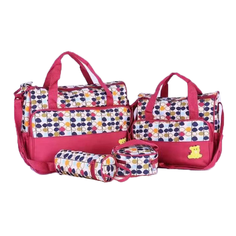 5 in 1 Baby Diaper Bag Set – Large Capacity Organizer with Bottle Holder, Food Bag, Nappy Pad & More | Durable, Stylish & Multi-Functional (Microfiber PVC)