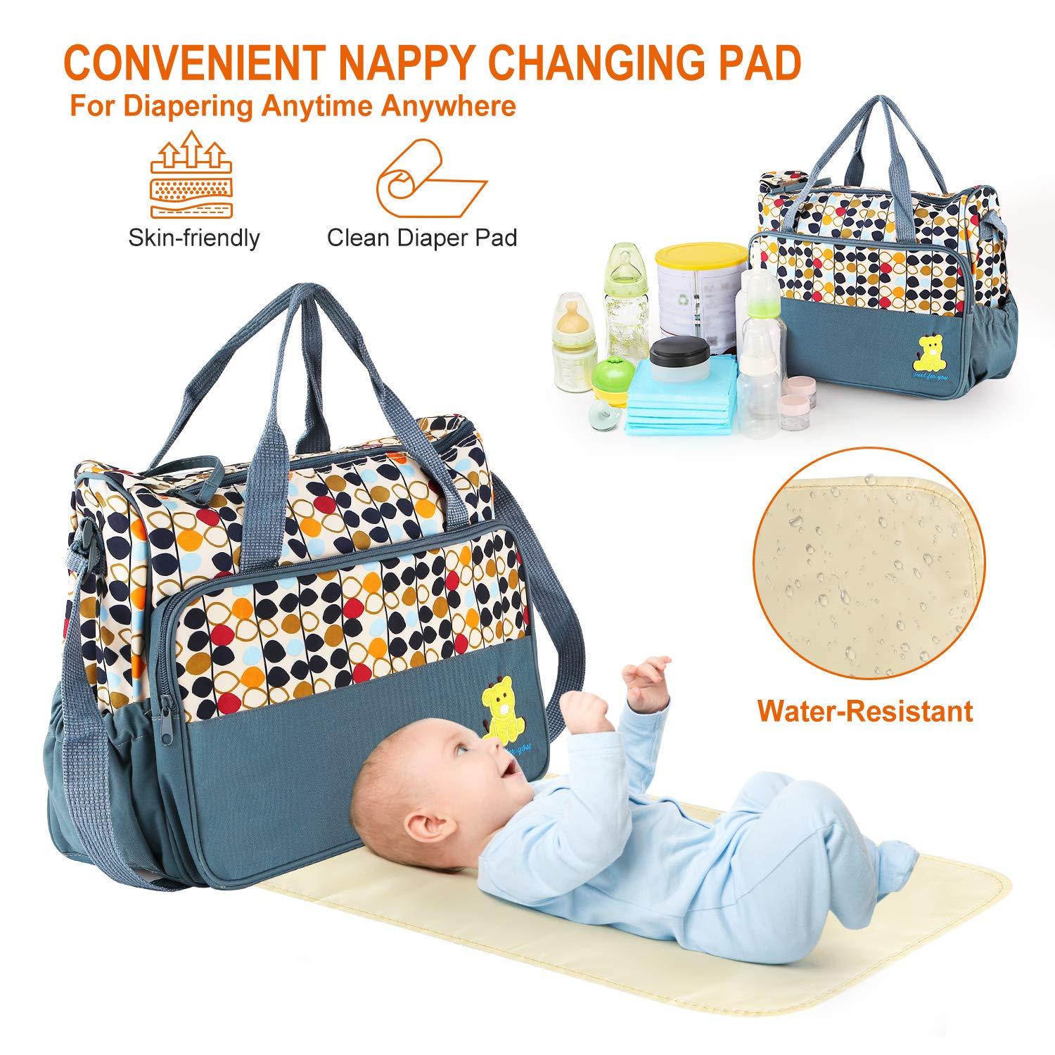 5 in 1 Baby Diaper Bag Set – Large Capacity Organizer with Bottle Holder, Food Bag, Nappy Pad & More | Durable, Stylish & Multi-Functional (Microfiber PVC)