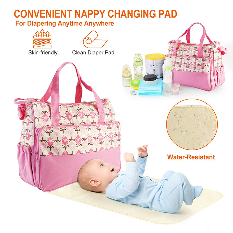 5 in 1 Baby Diaper Bag Set – Large Capacity Organizer with Bottle Holder, Food Bag, Nappy Pad & More | Durable, Stylish & Multi-Functional (Microfiber PVC)