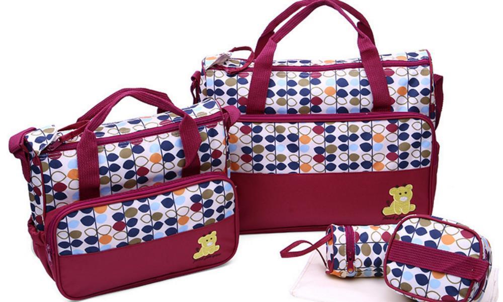 5 in 1 Baby Diaper Bag Set – Large Capacity Organizer with Bottle Holder, Food Bag, Nappy Pad & More | Durable, Stylish & Multi-Functional (Microfiber PVC)