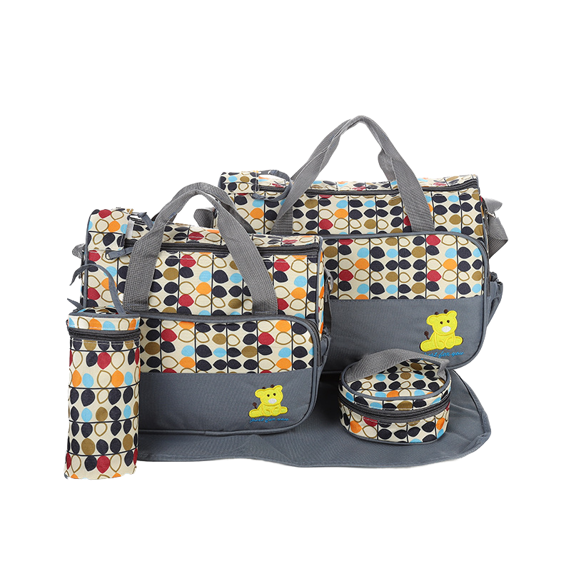 5 in 1 Baby Diaper Bag Set – Large Capacity Organizer with Bottle Holder, Food Bag, Nappy Pad & More | Durable, Stylish & Multi-Functional (Microfiber PVC)