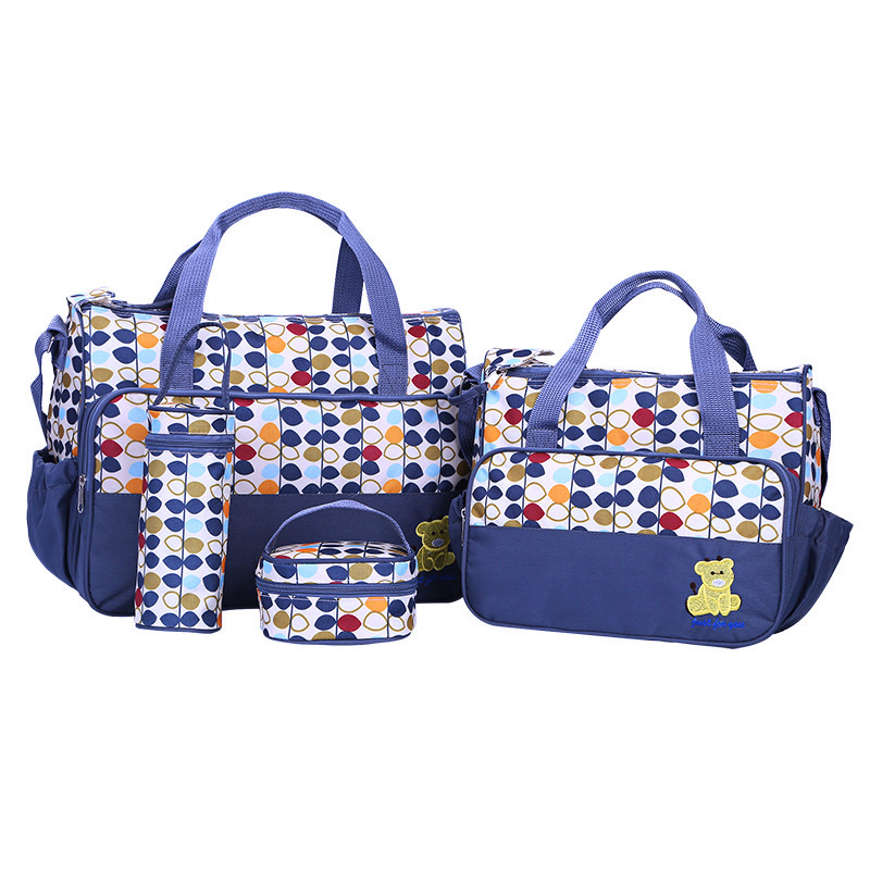 5 in 1 Baby Diaper Bag Set – Large Capacity Organizer with Bottle Holder, Food Bag, Nappy Pad & More | Durable, Stylish & Multi-Functional (Microfiber PVC)