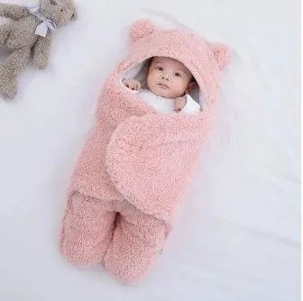Plush Fleece Newborn Baby Swaddle Blanket – Ultra-Soft Bear Ear Hooded Sleeping Bag & Wrap