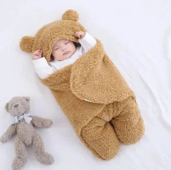 Plush Fleece Newborn Baby Swaddle Blanket – Ultra-Soft Bear Ear Hooded Sleeping Bag & Wrap