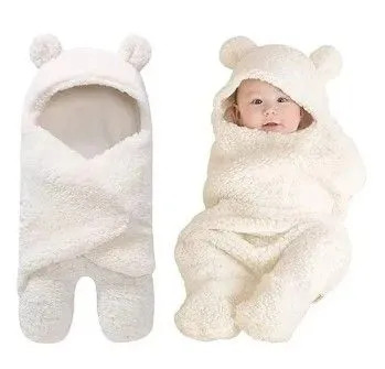 Plush Fleece Newborn Baby Swaddle Blanket – Ultra-Soft Bear Ear Hooded Sleeping Bag & Wrap