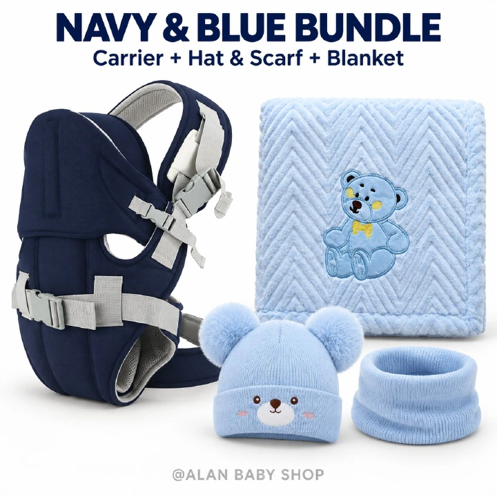 Baby Carrier Bundle with Matching Pom-Pom Hat & Scarf Set and Soft Fleece Baby Blanket – Cozy Infant Travel Set