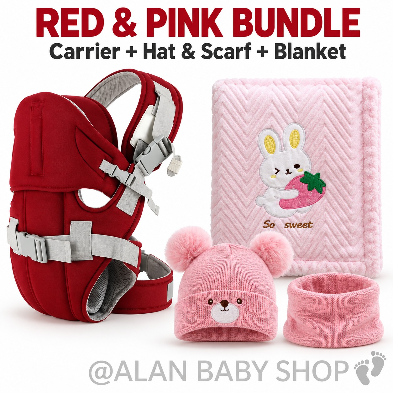 Baby Carrier Bundle with Matching Pom-Pom Hat & Scarf Set and Soft Fleece Baby Blanket – Cozy Infant Travel Set