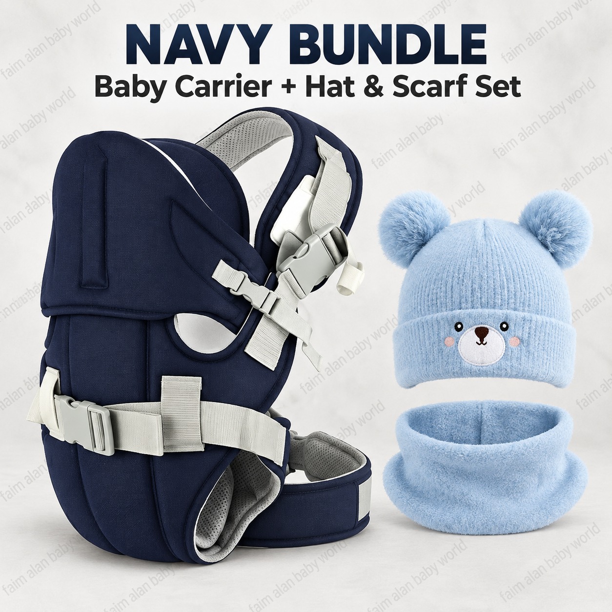 3-in-1 Baby Carrier Bundle with Warm Pom-Pom Hat and Scarf Set – Adjustable Front Carrier for Infants and Toddlers