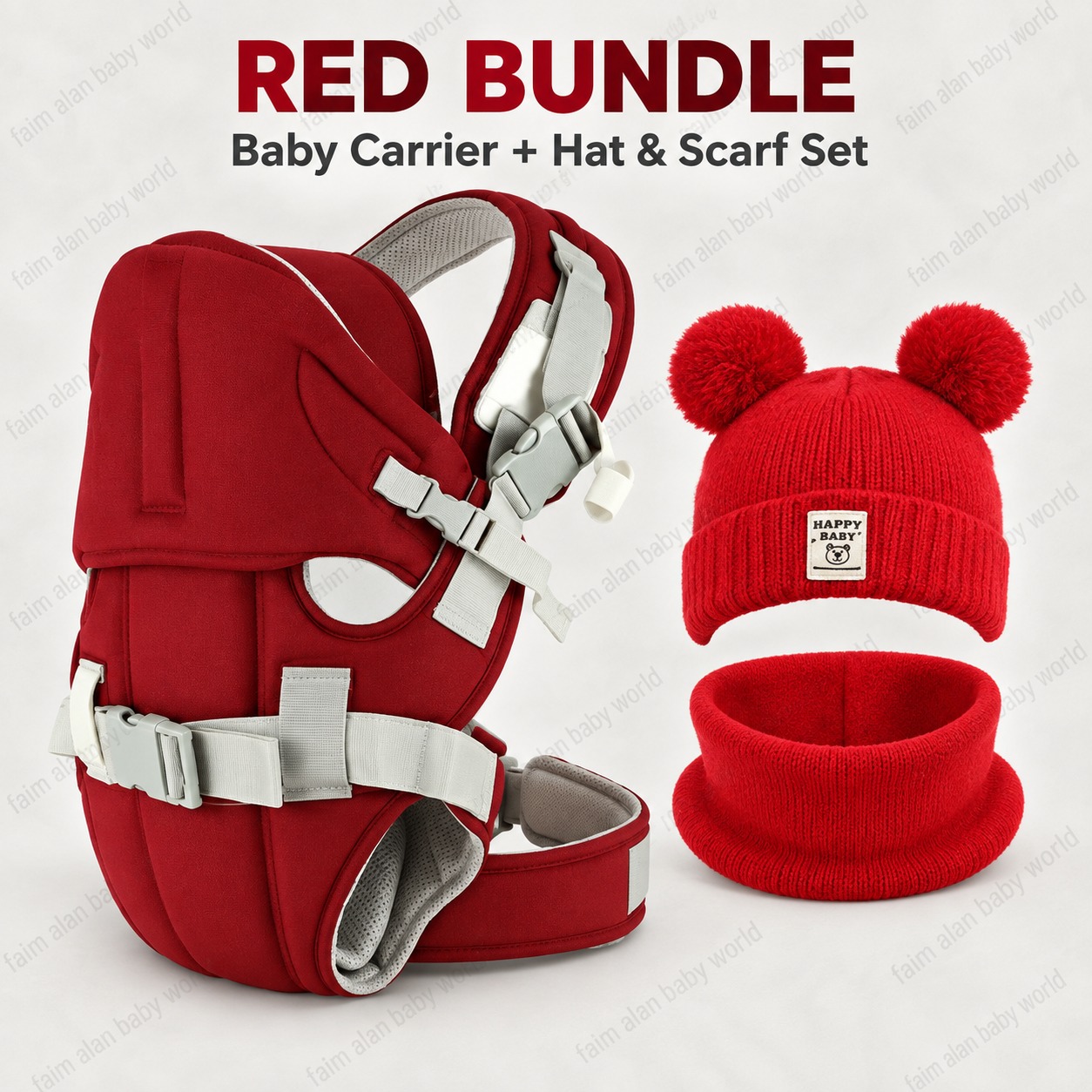 3-in-1 Baby Carrier Bundle with Warm Pom-Pom Hat and Scarf Set – Adjustable Front Carrier for Infants and Toddlers