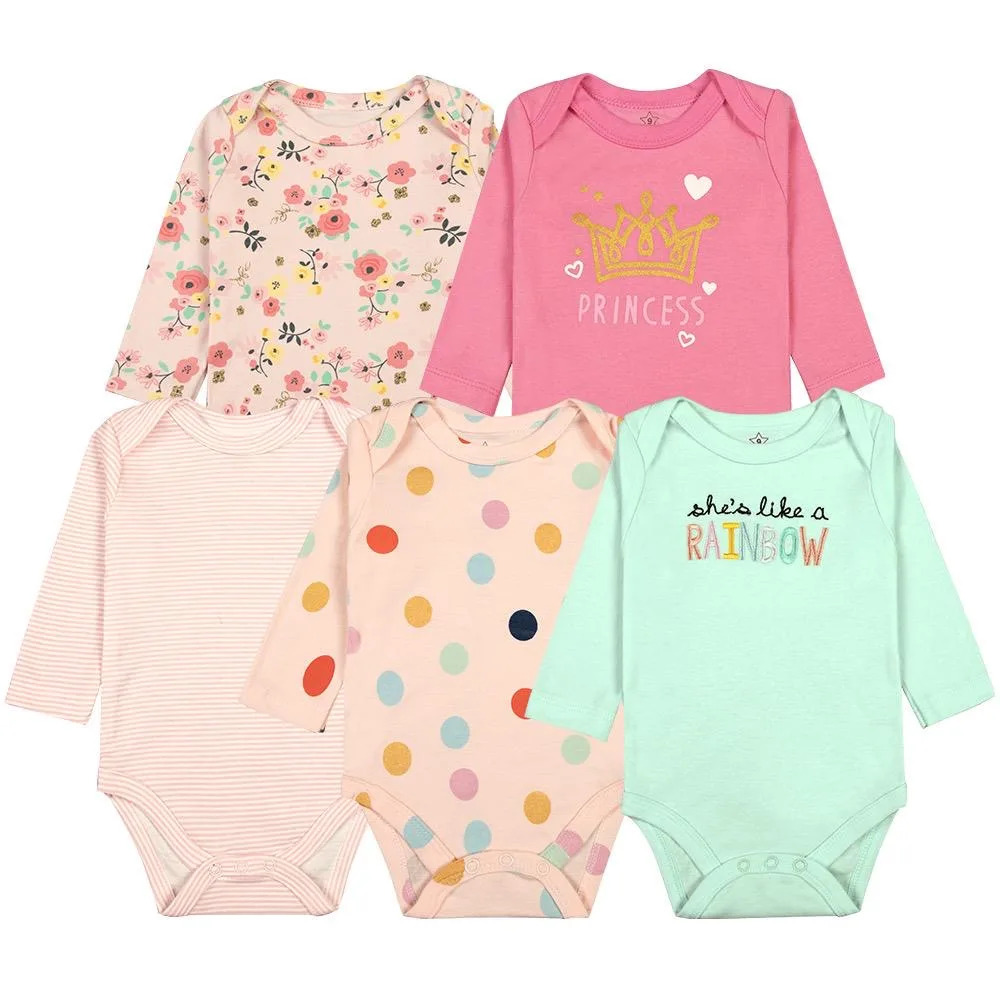 High Quality 5 Pcs/pack Newborn Cotton Long-sleeve Onesis/Bodysuits/Sleepsuits