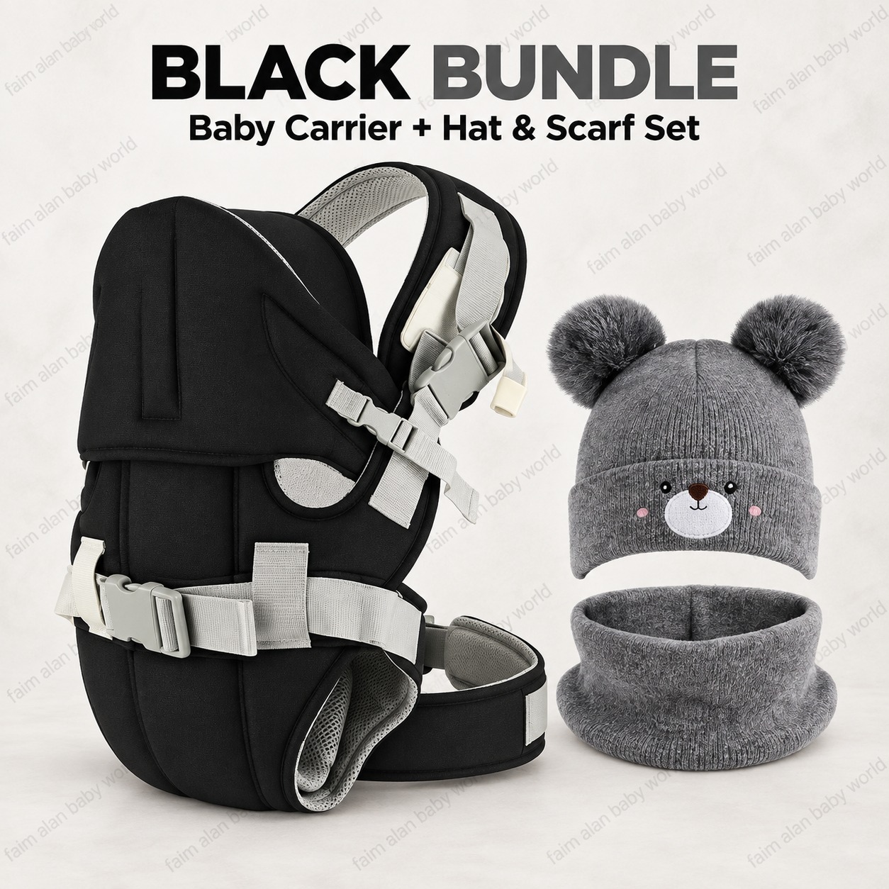 3-in-1 Baby Carrier Bundle with Warm Pom-Pom Hat and Scarf Set – Adjustable Front Carrier for Infants and Toddlers
