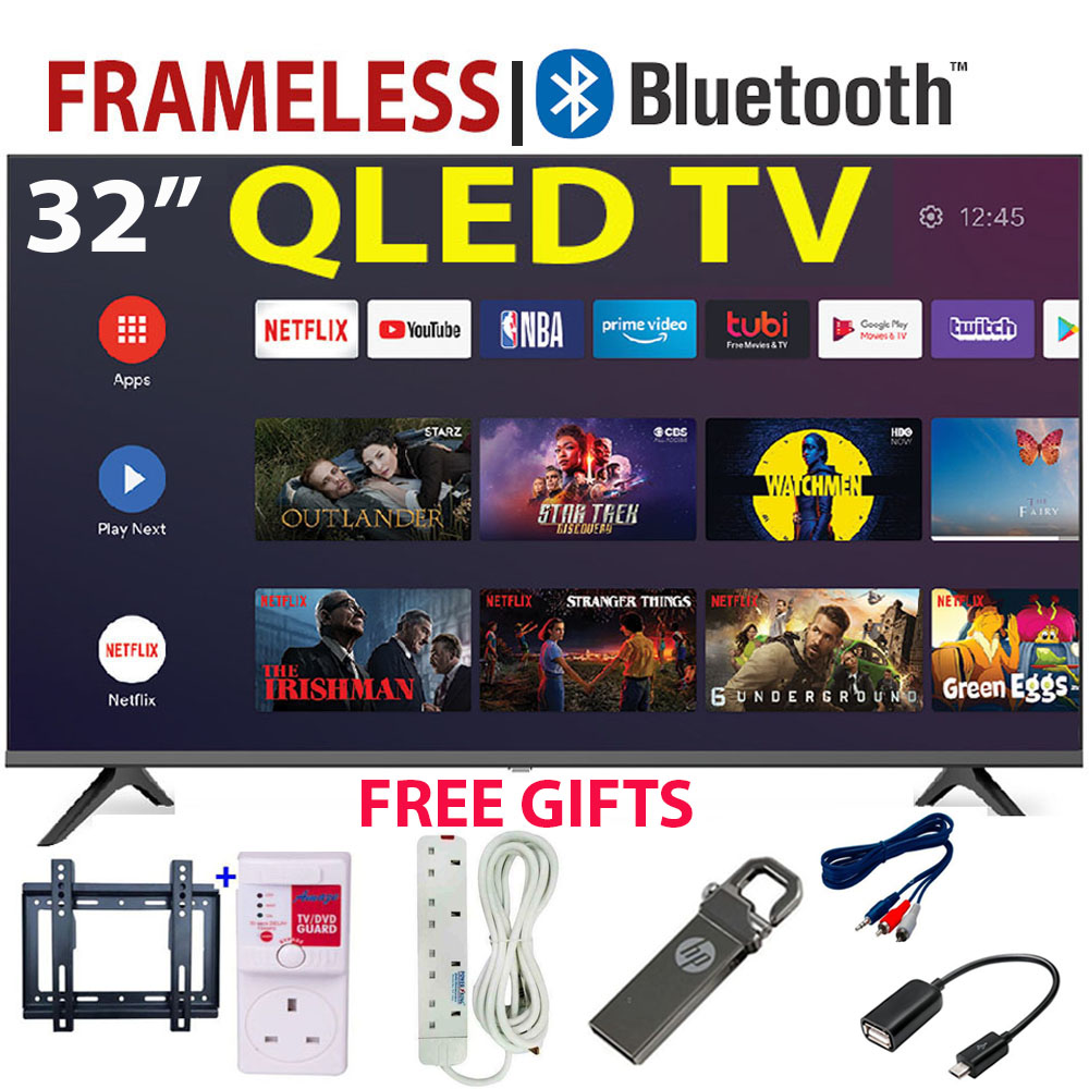 VITRON HTC3288QS,QLED TV BLUETOOTH TV FRAMELESS 32 Inch Television Smart TV Android 14.0 TV Inbuilt Decoder 3*HDMI Ports,2*USB,Netflix,Youtube, Appstore Inbuilt Decoder 14 Months Warranty+4 FREE GIFTS
