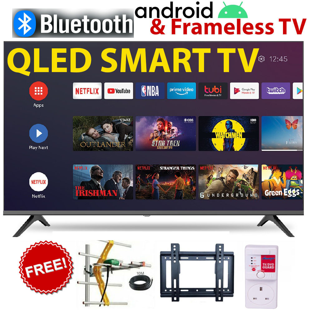 VITRON HTC3288QS,QLED TV BLUETOOTH TV FRAMELESS 32" Inch Television Smart TV Android 14.0 TV Inbuilt Decoder 3*HDMI Ports,2*USB,Netflix,Youtube, Appstore Inbuilt Decoder +FREE TV GUARD+BRACKET+AERIAL