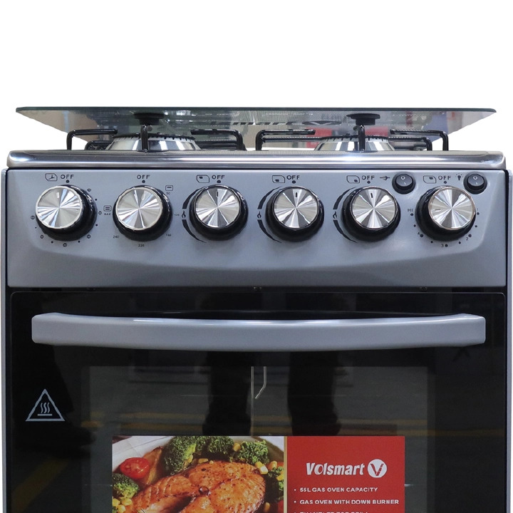 VOLSMART Standing Gas Cooker - 50*55, 3 Gas Jet Burners + 1 Hot Plate, Electric Oven - Silver