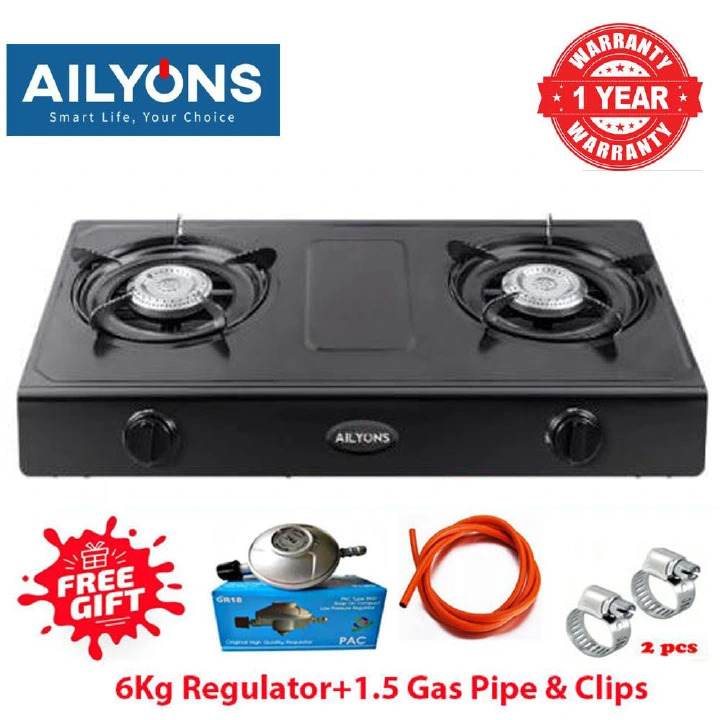 AILYONS GS017 Gas Cooker 2 Burner Stainless Steel Table Top with Auto Ignition (1YR WRTY)