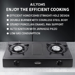 AILYONS GS017 Gas Cooker 2 Burner Stainless Steel Table Top with Auto Ignition (1YR WRTY)