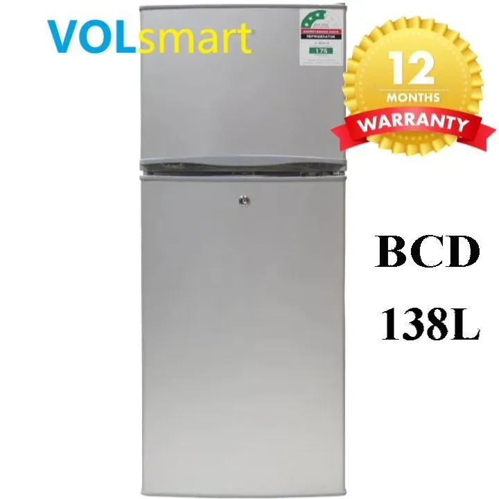 Volsmart VL-BCD138 138L Silver Refrigerator ,Double Door Fridge with Fast Cooling & Low Power Consumption+1YR WRTY