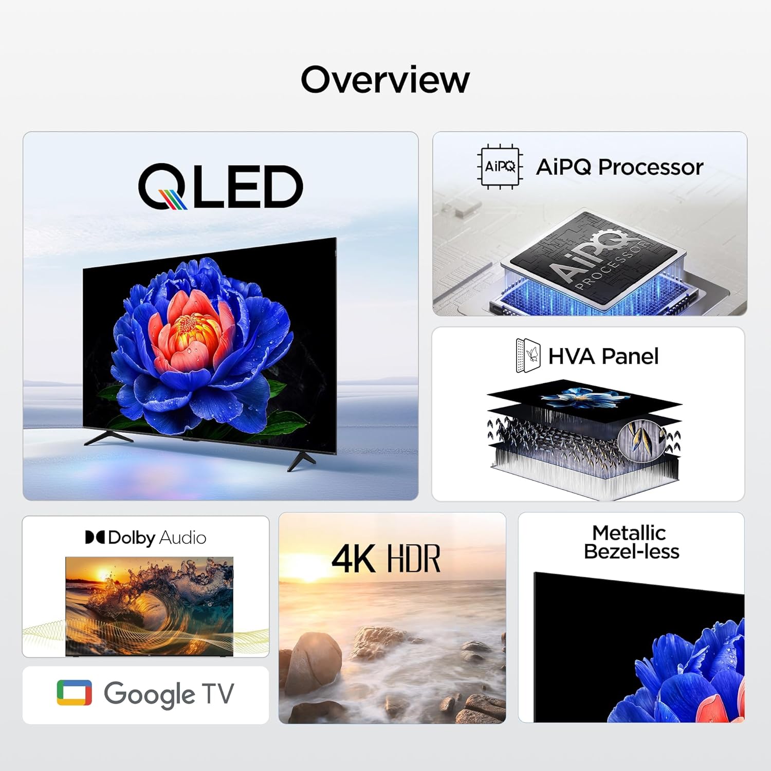 TCL 55" Inch Smart TV 55T6D 2026 Model QLED 4K LED Display Google Television OS Dolby Audio Technology WIFI Connectivity+FREE 360 WALL BRACKET