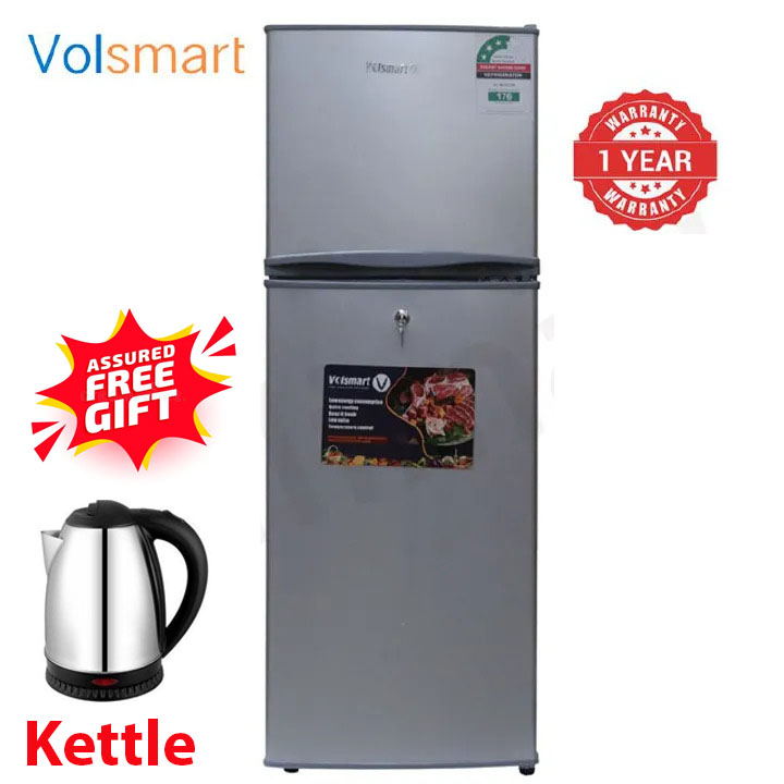 Volsmart VL-BCD138 138L Double Door Fridge Freezer,Direct Cool, Energy Saving+FREE KETTLE