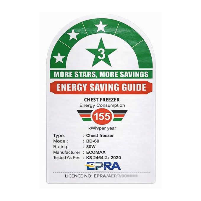 Ecomax 60L Freezer 3-Star Energy Saving Rated Business Freezer, Perfect for Ice Cream & Meat Storage