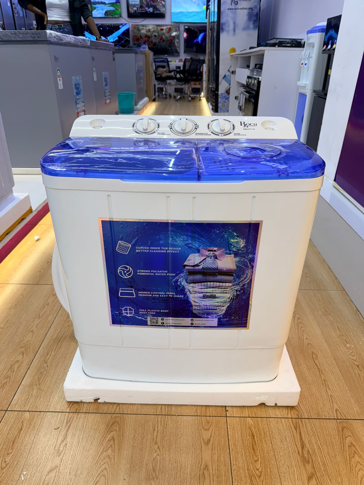 ROCH 7.5KG Twin Tub Washing Machine,Powerful Semi Automatic Top Load Clothes Washer with Spin Dryer