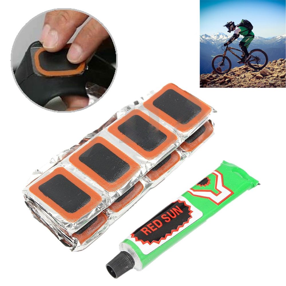 Strong Adhesive/Glue Repair Bike Tire Tyre Puncture Cold Patch Kit for Bicycles, Motorbike Tires