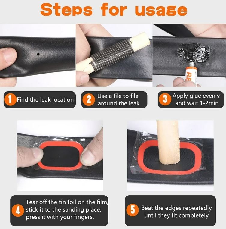 Strong Adhesive/Glue Repair Bike Tire Tyre Puncture Cold Patch Kit for Bicycles, Motorbike Tires