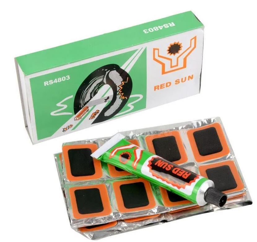 Strong Adhesive/Glue Repair Bike Tire Tyre Puncture Cold Patch Kit for Bicycles, Motorbike Tires