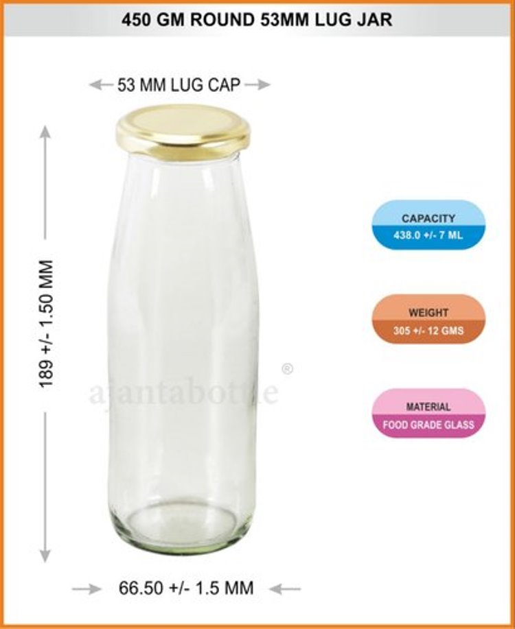 Multipurpose Reusable Glass Milk Bottle with Airtight Lid for Water, Juice, Smoothie & Kombucha Storage (450ml / 1000ml)