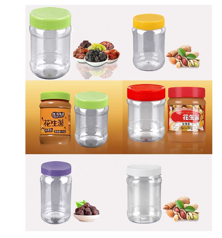 Clear PET Food Storage Jars with Airtight Ribbed Lids – Reusable Plastic Packaging Containers for Peanut Butter, Honey, Jam, Spices, Nuts, Seeds & Spreads