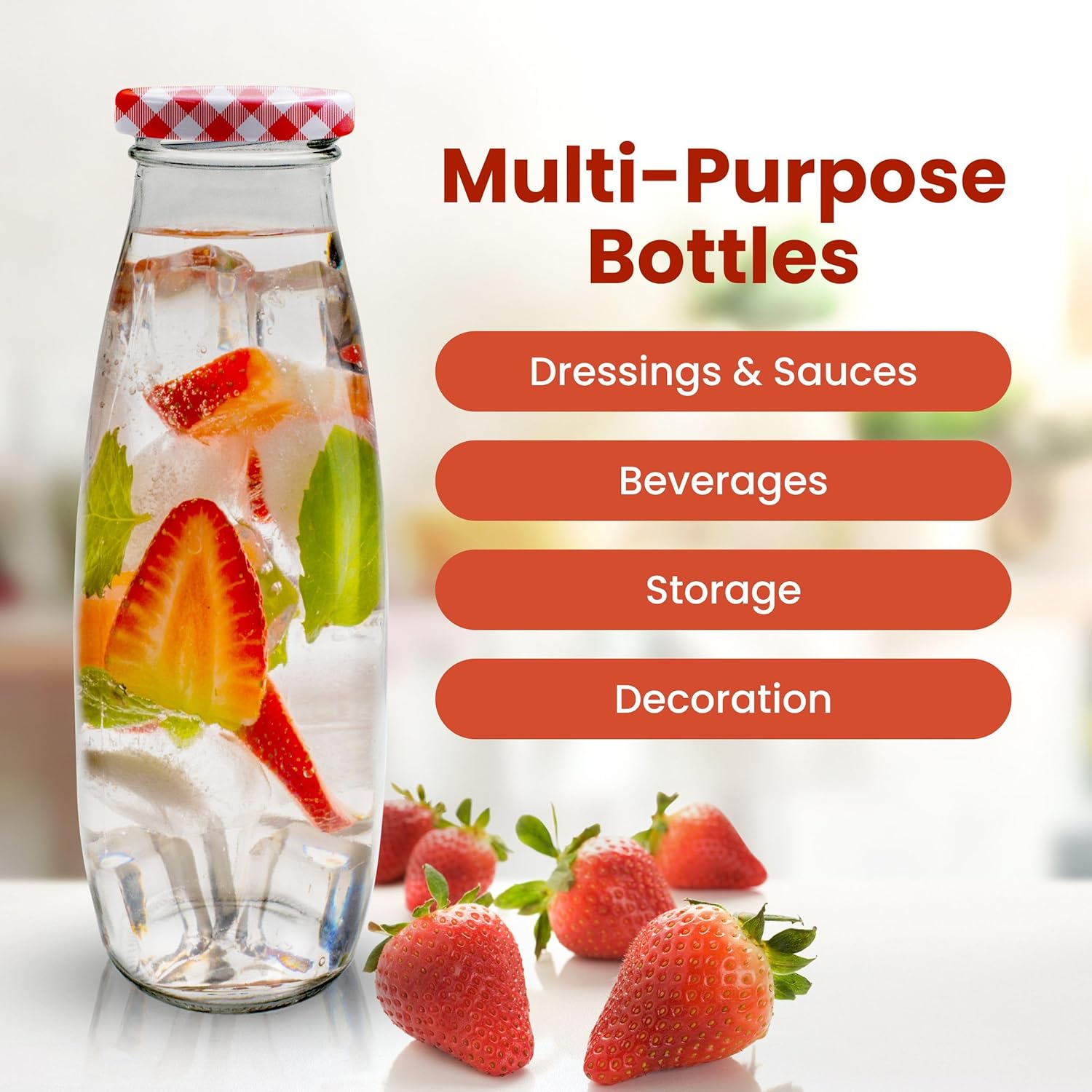 Multipurpose Reusable Glass Milk Bottle with Airtight Lid for Water, Juice, Smoothie & Kombucha Storage (450ml / 1000ml)