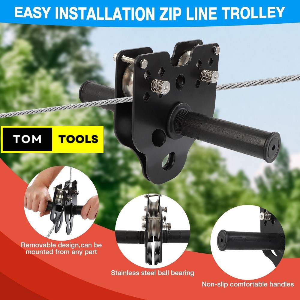 30m 100FT Zip Line for Adults and Kids with Spring Brake and Harness