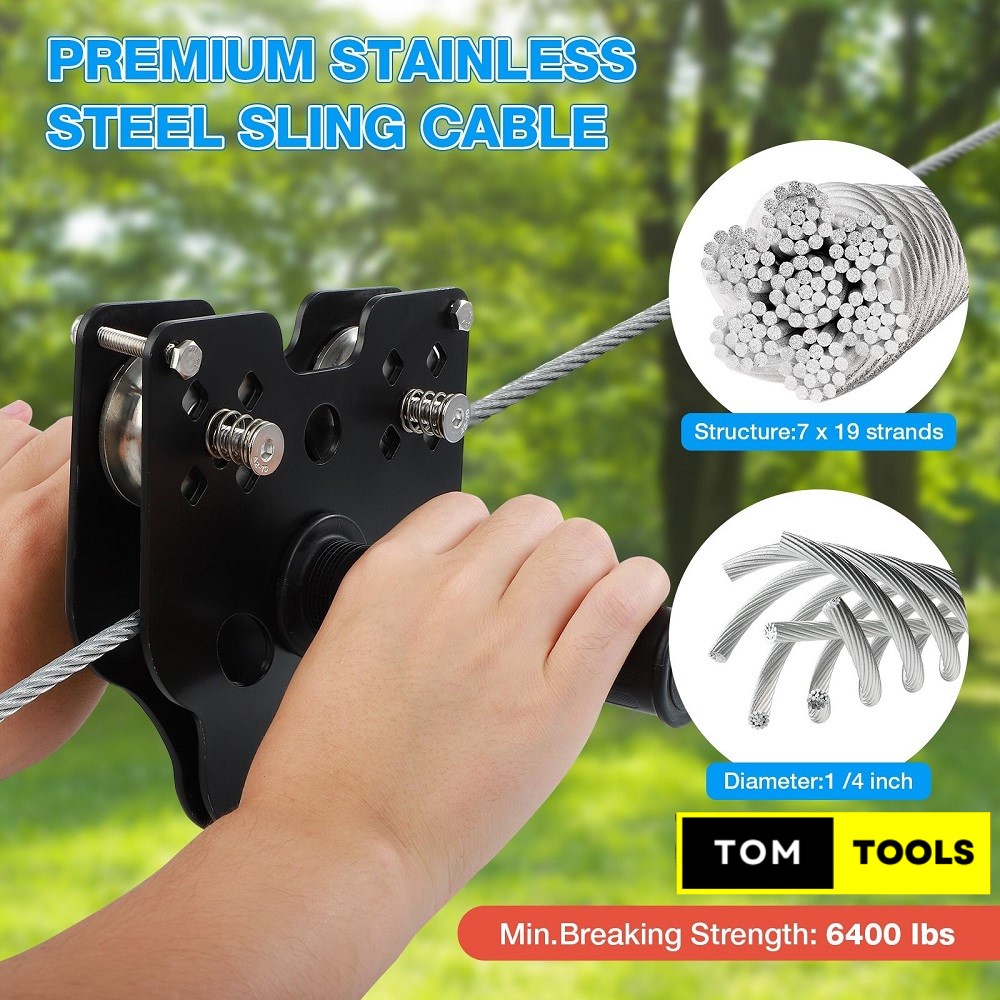 30m 100FT Zip Line for Adults and Kids with Spring Brake and Harness