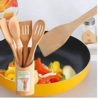MWIKO SET  Bamboo Cooking Spoon Set – Natural Non-Stick Utensils for Cooking and Serving, Eco-Friendly Kitchen Tools, Durable Wooden Spoons for Non-Stick Cookware, Ideal for Home & Professional Use