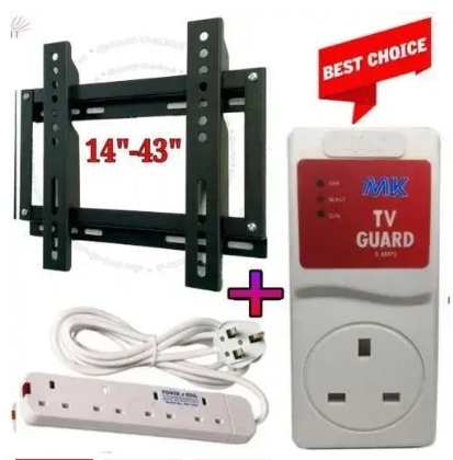 TV Wall Mount TV Stand 14,22,24,32,39,40,42 &43 Inch TV Wall Mounting Bracket +Electronic TV Guard + 4 Way Power Extension