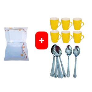 ✅️✅️PERFECT COMBO✅️✅️Melamine Square Dinner Plates – 6PCS Set with FREE 6pcs  Coffee/Tea Cup Mugs & 6PCS Table Spoons