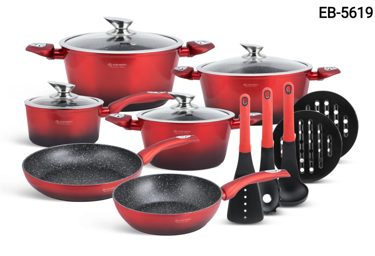 🔥NEW INN !! 🔥EDENBERG 15 PIECES Cookware Set / Cooking Set - Non-Stick, PFOA Free, Lightweight Aluminium 🔥