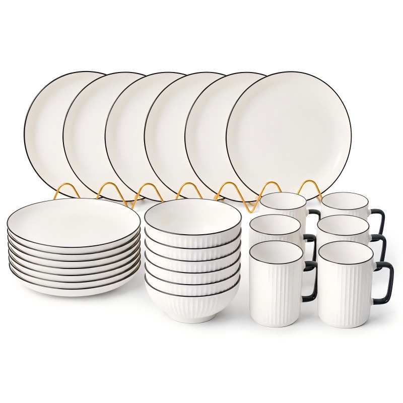 24pcs  Japanese Dinner set on Offer.Heavy durable ceramic materialThis collection includes 6 cups ,6 salad plates, 6 bowls,6 dinner plates  24pcs Unique Heavy Ceramic Dinner Plates.Elegant and adorabl