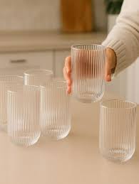 440ml Ribbed Glass Drinking Cup for Juice and Water – Stylish Textured Glass Tumbler for Home, Kitchen, Dining, Restaurant, and Everyday Refreshments