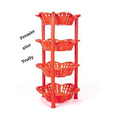 Premier 4-Tier Fruit Rack Trolley – Multi-Purpose Kitchen Storage Organizer for Fruits, Vegetables and Pantry Essentials, Stylish Countertop and Floor Standing Trolley for Home Use