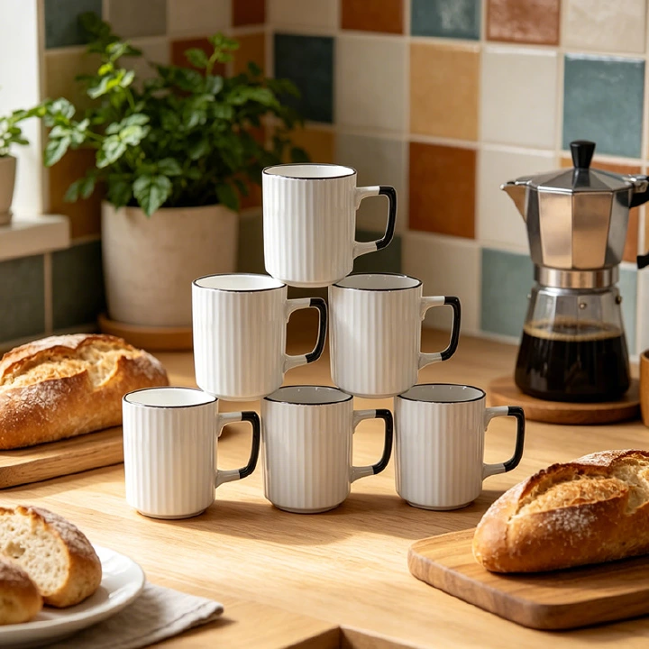 6Pcs 310ml Porcelain Coffee Mugs Set – High Quality Ceramic Tea, Milk & Coffee Cups Combo, Durable Everyday Drinkware for Home, Kitchen & Office Use