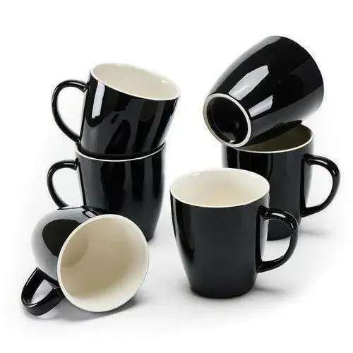 Sundabest Black Tea Cups Set of 6 – Elegant Ceramic Coffee and Tea Mug Set with Smooth Finish for Home, Office, Guests, Breakfast Serving, and Everyday Hot Beverage Use