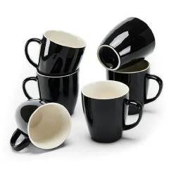 Sundabest Black Tea Cups Set of 6 – Elegant Ceramic Coffee and Tea Mug Set with Smooth Finish for Home, Office, Guests, Breakfast Serving, and Everyday Hot Beverage Use