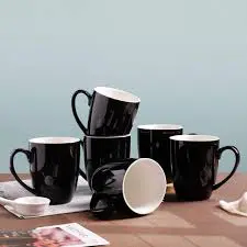 Sundabest Black Tea Cups Set of 6 – Elegant Ceramic Coffee and Tea Mug Set with Smooth Finish for Home, Office, Guests, Breakfast Serving, and Everyday Hot Beverage Use