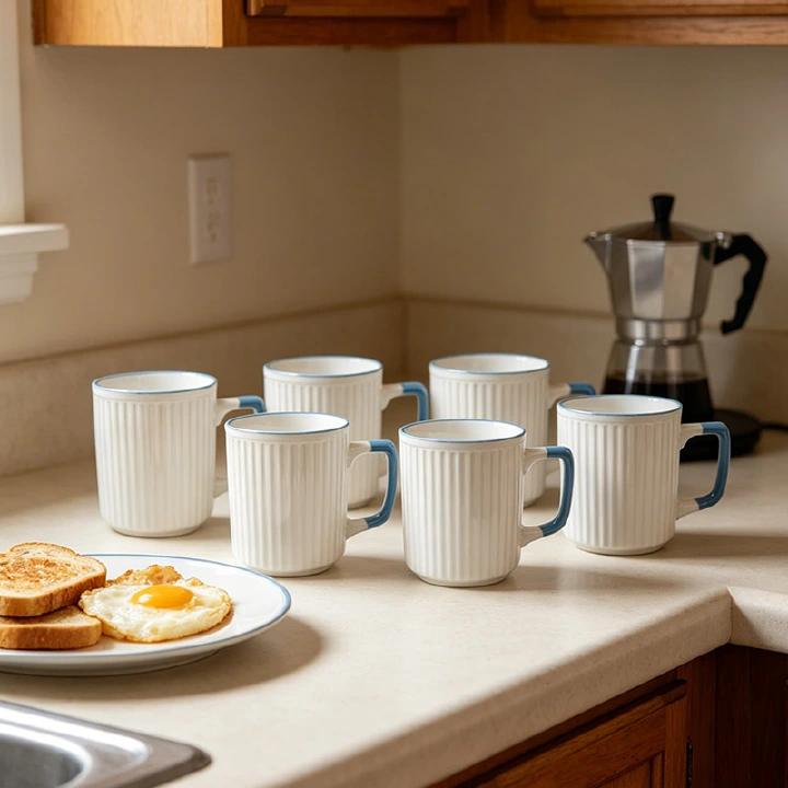 6Pcs 310ml Porcelain Coffee Mugs Set – High Quality Ceramic Tea, Milk & Coffee Cups Combo, Durable Everyday Drinkware for Home, Kitchen & Office Use