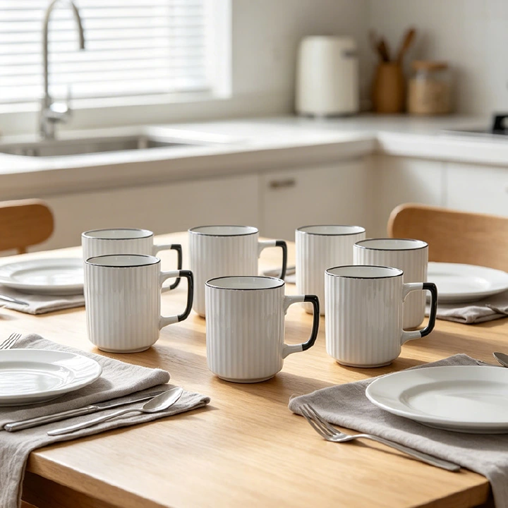 6Pcs 310ml Porcelain Coffee Mugs Set – High Quality Ceramic Tea, Milk & Coffee Cups Combo, Durable Everyday Drinkware for Home, Kitchen & Office Use