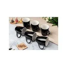 Sundabest Black Tea Cups Set of 6 – Elegant Ceramic Coffee and Tea Mug Set with Smooth Finish for Home, Office, Guests, Breakfast Serving, and Everyday Hot Beverage Use
